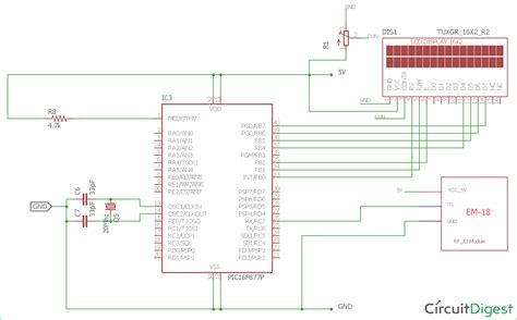 rfid reader interface with pic16f877a|pic16f877a interfacing circuit diagram.